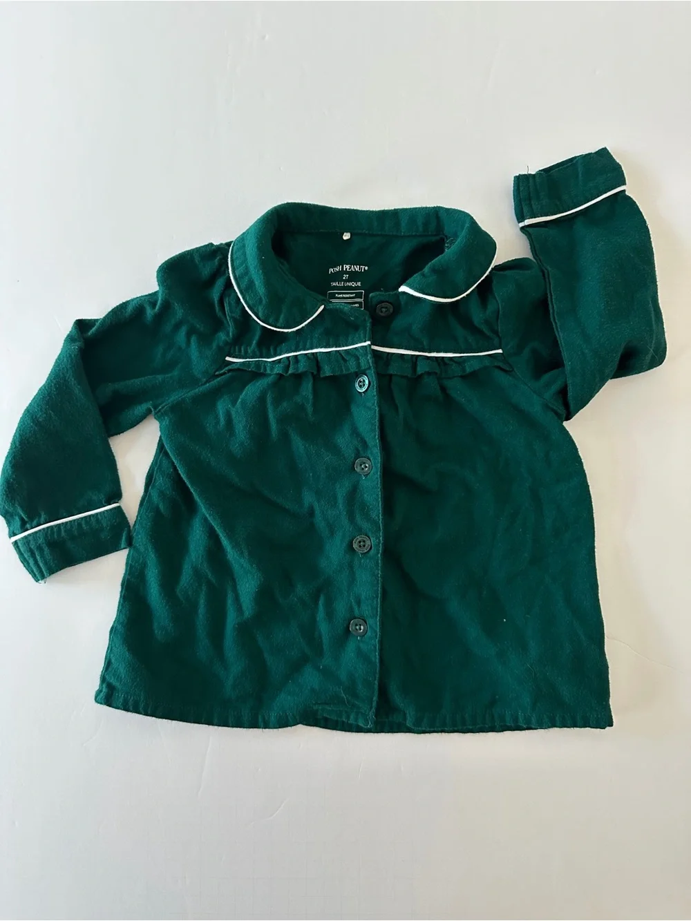 Posh Peanut Girls Green Two Piece Button Down Pajama Set Long Sleeves Pants 2T